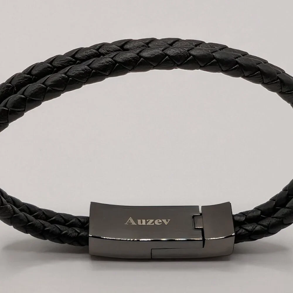 Men's 2 Strand Faux Leather Bracelet With iPhone Compatible Lightning Cable